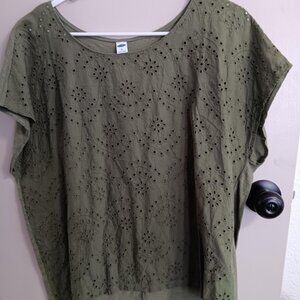 Moss Green Eyelet 100% Cotton Extra Large Ladies Blouse Sleeveless